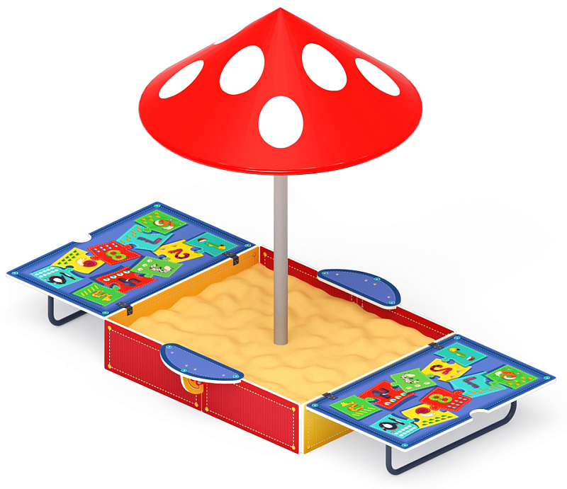 Песочница с крышкой средняя и навесом Грибок (Арифметика) - ИО 5.01.10-07