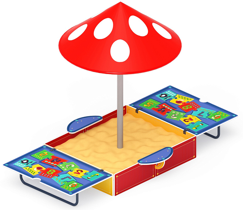 Песочница с крышкой средняя и навесом Грибок (Арифметика) - ИО 5.01.10-07