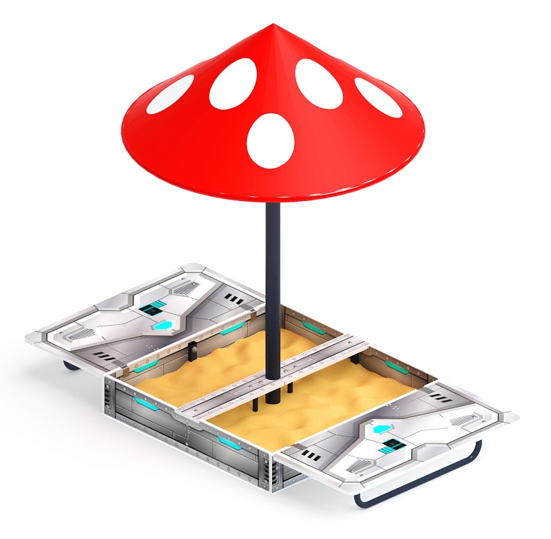 Песочница с крышкой средняя и навесом Грибок (Техно) - ИО 5.01.10-10