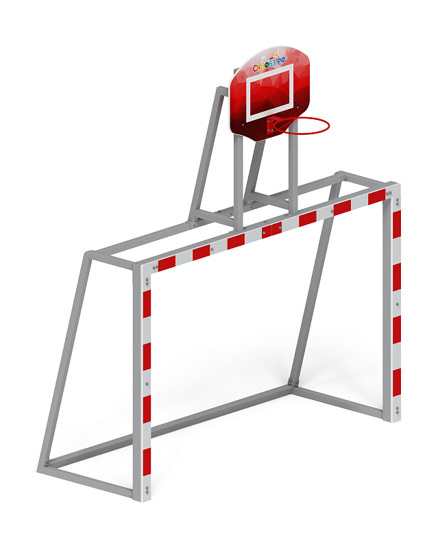 Ворота мини футбольные с баскетбольным щитом (красные) (с креплением сетки) - СО 2.60.05-02